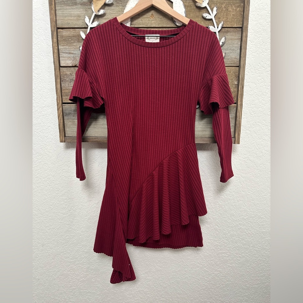 Joyfolie Mia Joy Deep Burgandy Red Ribbed Stretch knit girls Dress size 12